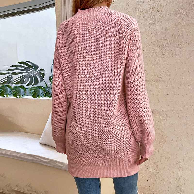 Pink-Womens-Crew-Neck-Long-Sleeve-Knit-Stretchable-Elasticity-Slim-Sweater-Bodycon-Mini-Sweater-Dress-K434-Back