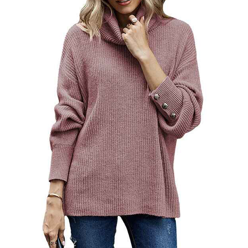 Pink-Womens-Long-sleeve-Turtleneck-Chunky-Knit-Loose-Oversized-Sweater-Pullover-Jumper-K202