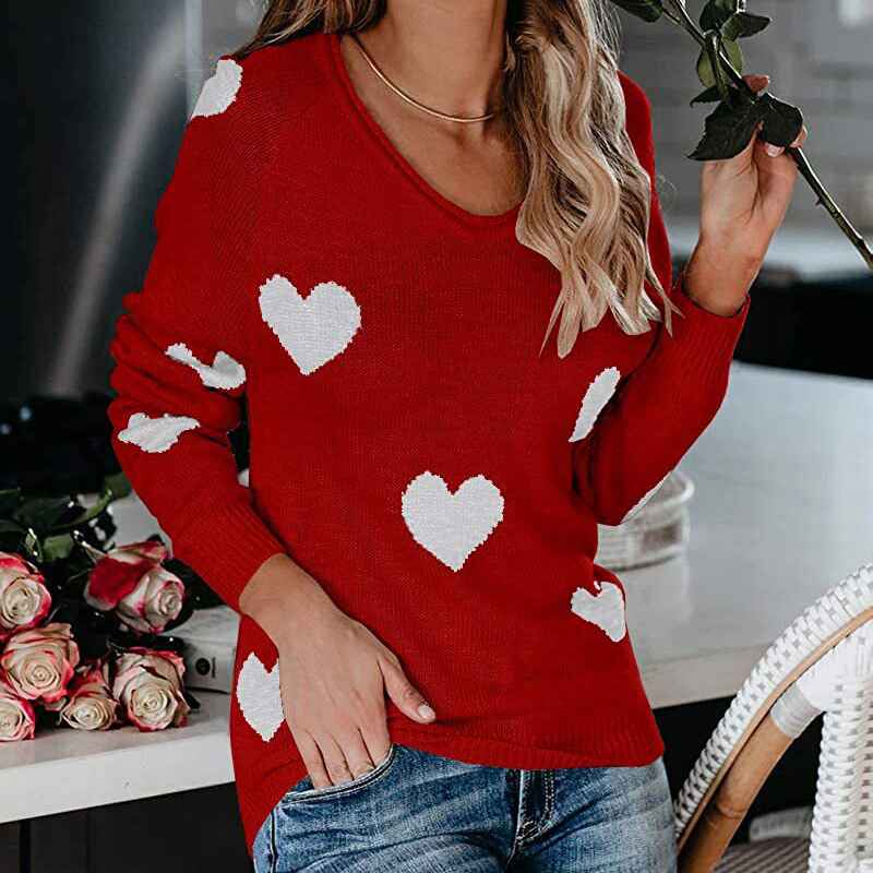 Red-Womens-Off-Shoulder-Knitted-Pullovers-Sweater-Loose-Long-Sleeve-Hearts-Printed-Tops-K048