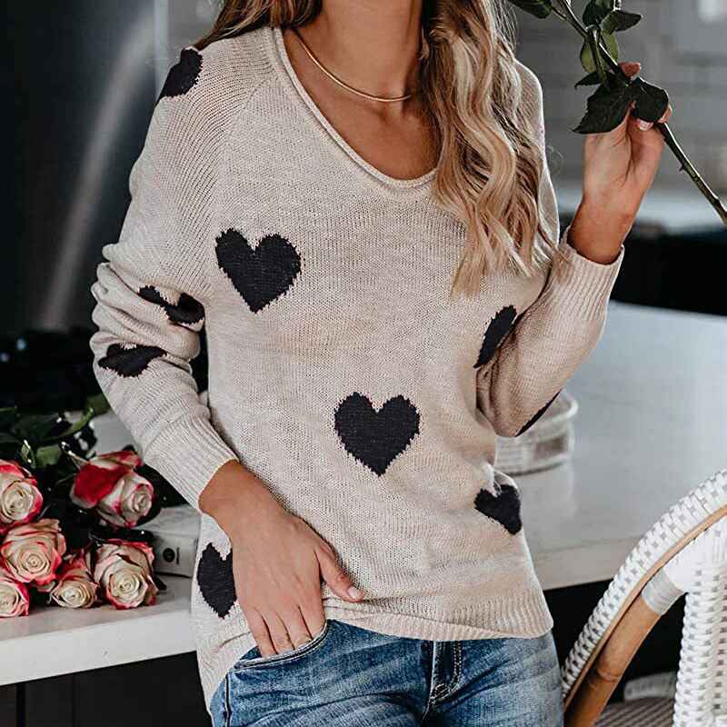 White-Black-Heart-Womens-Off-Shoulder-Knitted-Pullovers-Sweater-Loose-Long-Sleeve-Hearts-Printed-Tops-K048