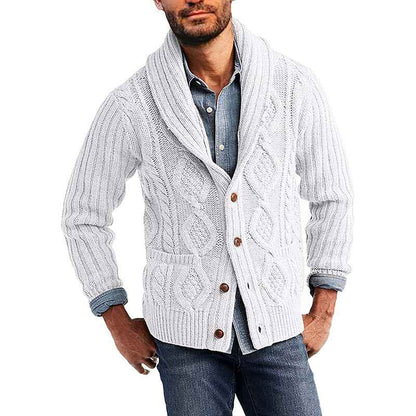 White-Mens-Cable-Knit-Cardigan-Sweater-Shawl-Collar-Loose-Fit-Long-Sleeve-Casual-Cardigans-G053