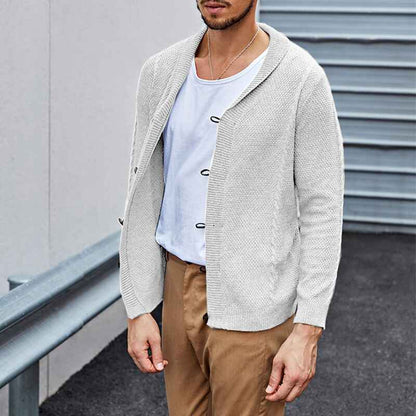    White-Mens-Lambswool-Long-Sleeve-Shawl-Collar-Cardigan-Sweater-G017