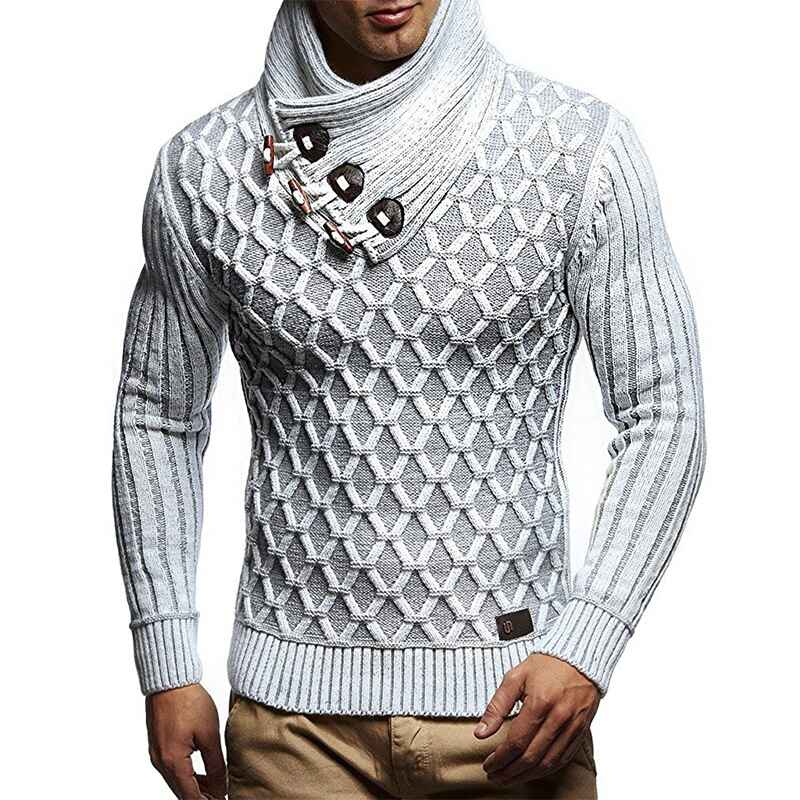 White-Mens-Sweater-Knitted-Shawl-Turtleneck-Pullover-Winter-Hip-Hop-Streetwear-Slim-Sweater-G014