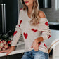 White-Red-Heart-Womens-Off-Shoulder-Knitted-Pullovers-Sweater-Loose-Long-Sleeve-Hearts-Printed-Tops-K048-Front