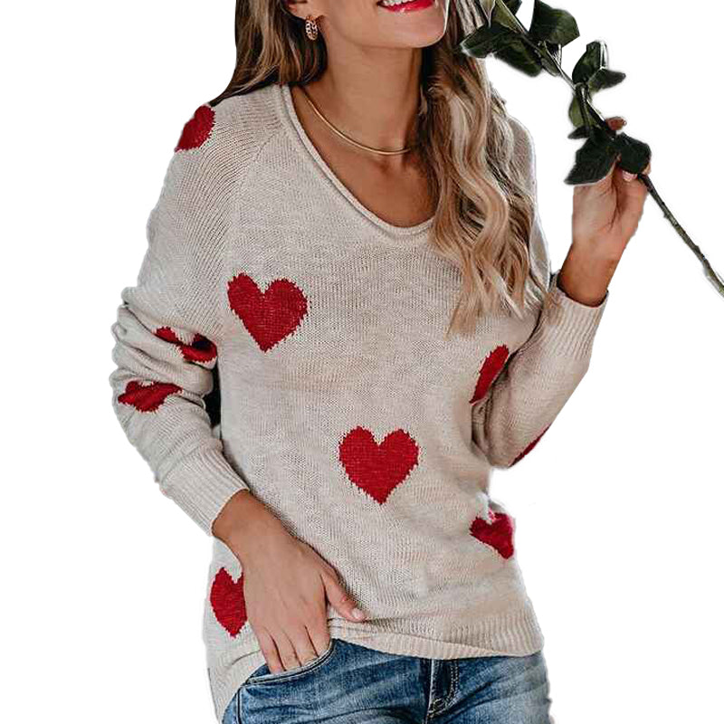 White-Red-Heart-Womens-Off-Shoulder-Knitted-Pullovers-Sweater-Loose-Long-Sleeve-Hearts-Printed-Tops-K048