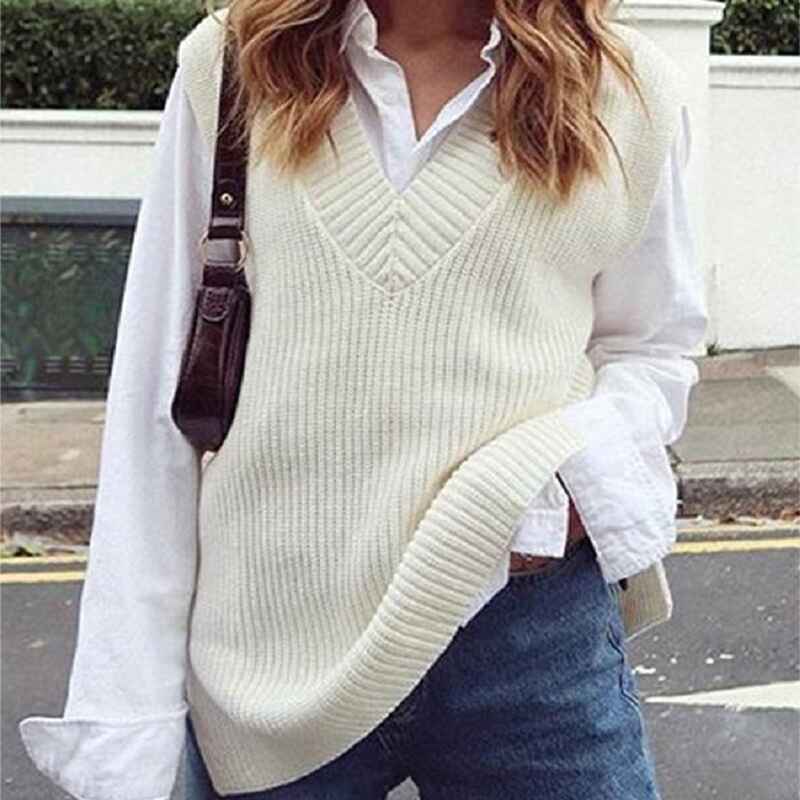    White-Sweater-Vest-Women-Knitted-V-Neck-Oversized-Sweaters-Sleeveless-Knitwear-Tank-Tops-K40