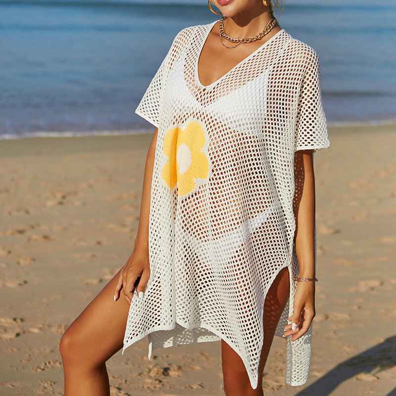 White-Women-Casual-Bikini-Swimsuit-Cover-Up-Blouses-Beach-Tunic-Dress-One-Size