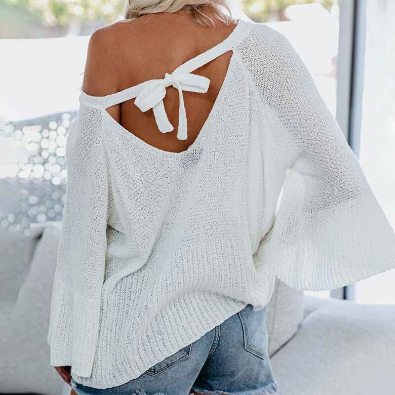 White-Womens-Crochet-Sweater-Long-Sleeve-Crewneck-Hollow-Out-Knit-Jumper-Tops-Beach-Swimsuit-Cover-Ups-K093-Back