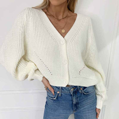 White-Womens-Open-Front-Chunky-Knit-Sweater-Oversized-Lantern-Sleeve-Cardigan-Outwear-K069