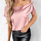 Bowknot Decor Short Sleeve Satin Top