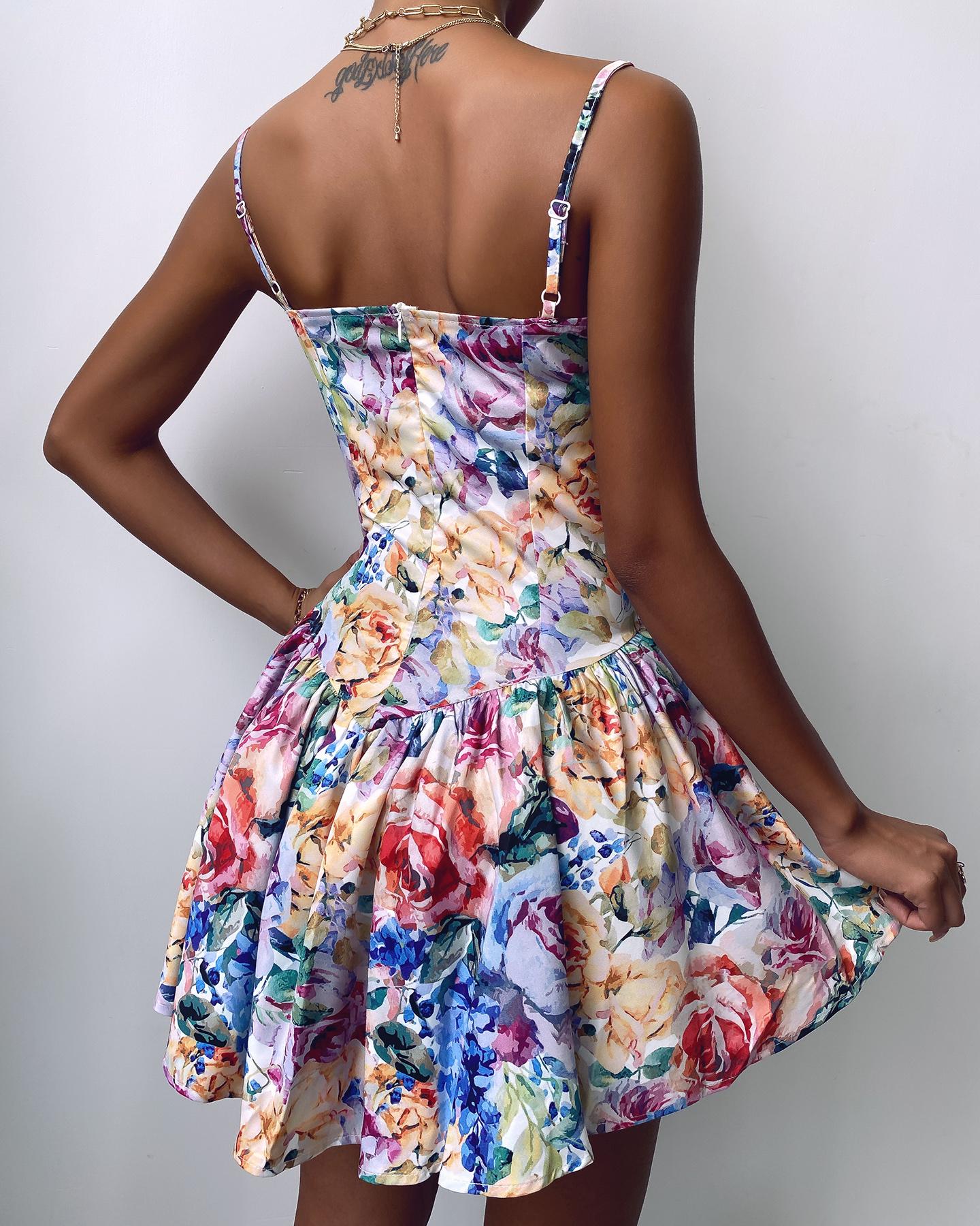 Floral Print Spaghetti Strap Mermaid Dress