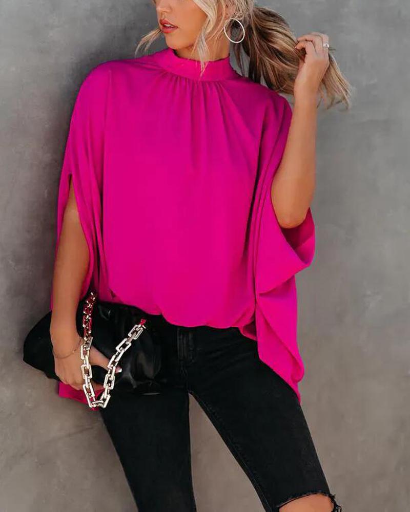 Batwing Sleeve Plicated Detail Top