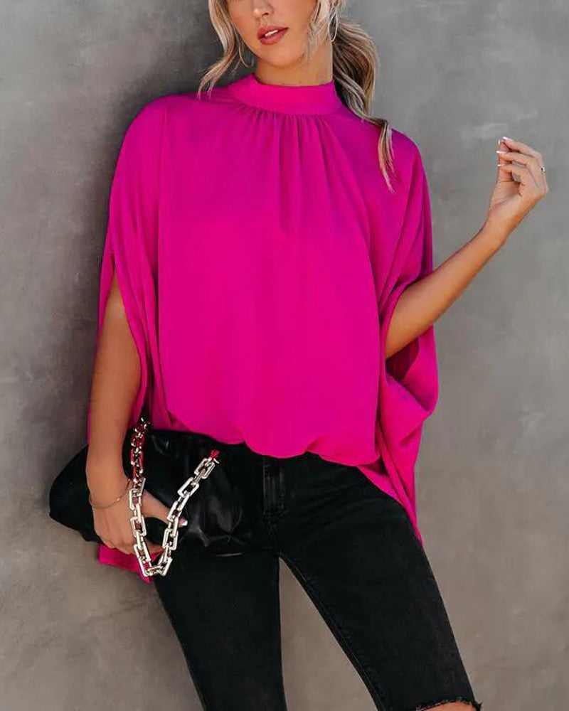 Batwing Sleeve Plicated Detail Top