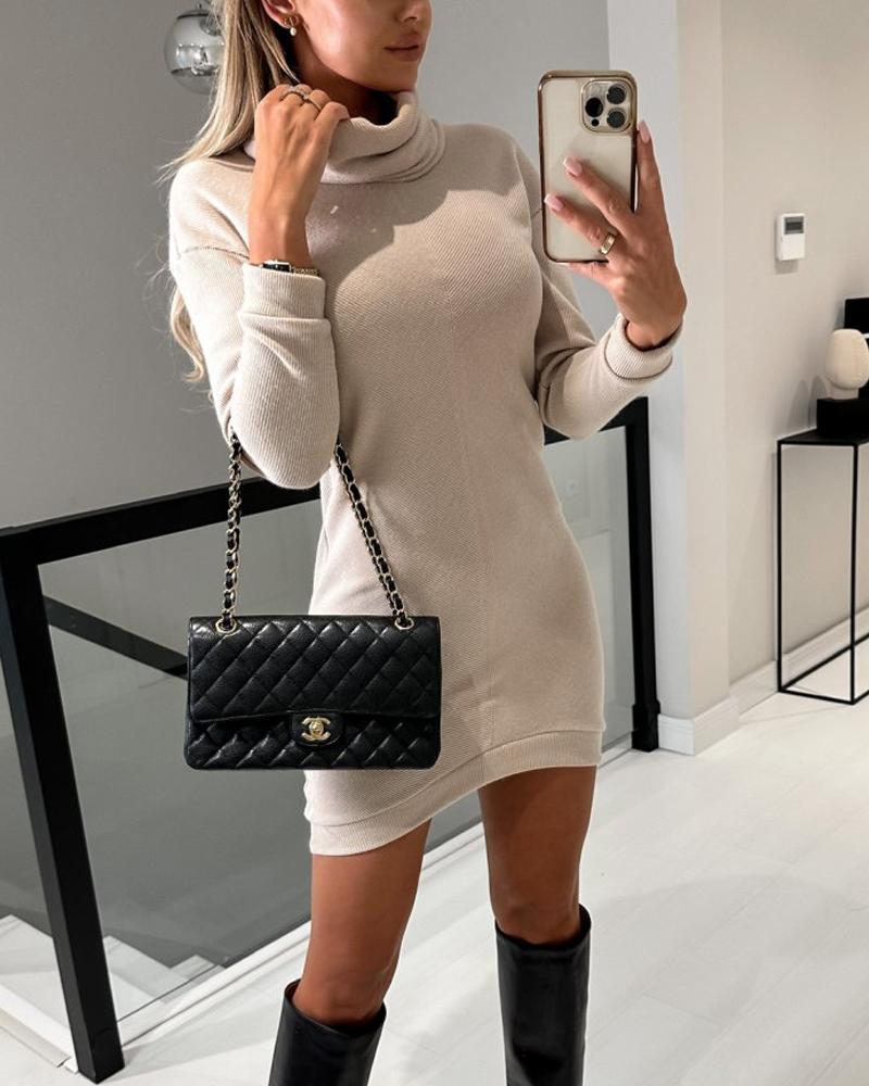 Long Sleeve Turtleneck Bodycon Dress