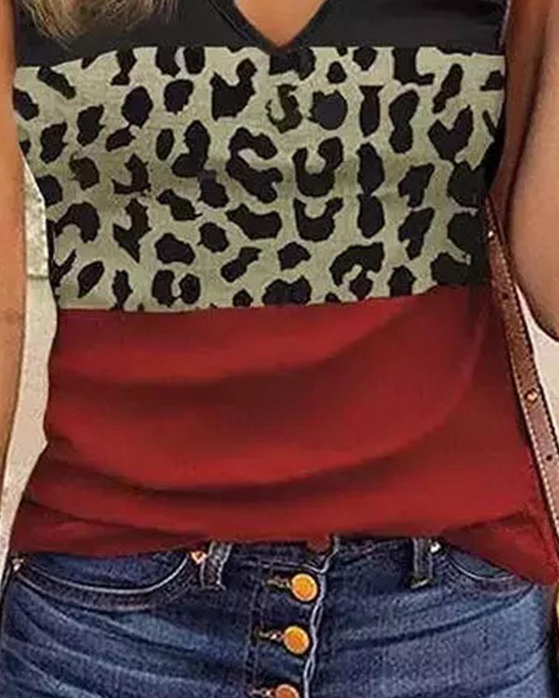 Colorblock Leopard Print Tank Top