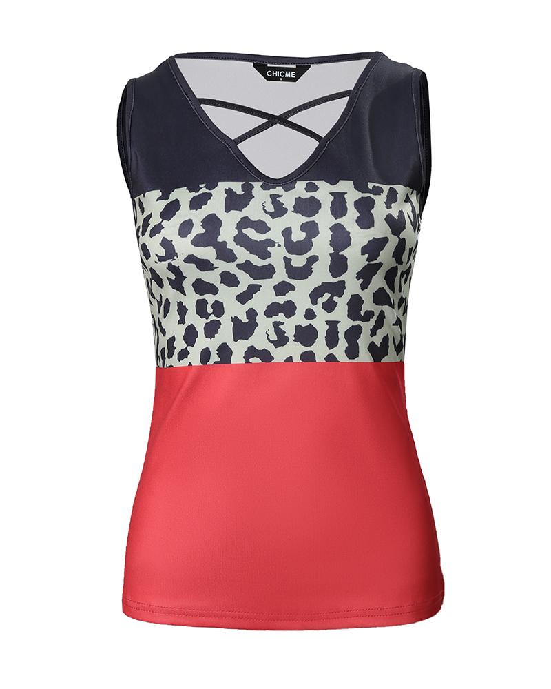 Colorblock Leopard Print Tank Top