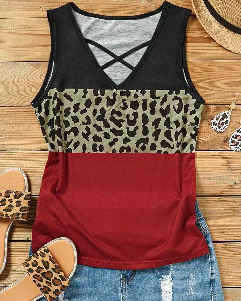 Colorblock Leopard Print Tank Top