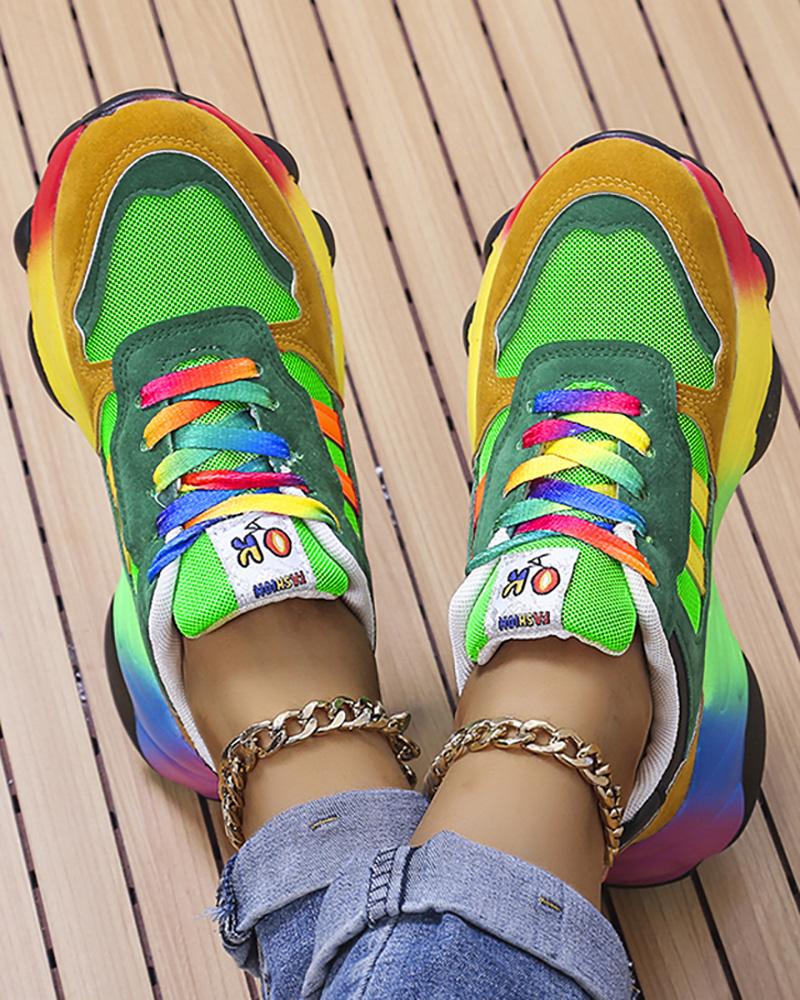 Colorblock Lace up Platform Sneakers