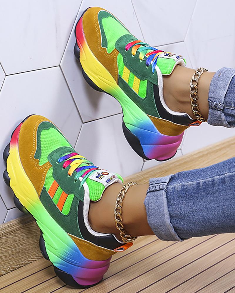 Colorblock Lace up Platform Sneakers