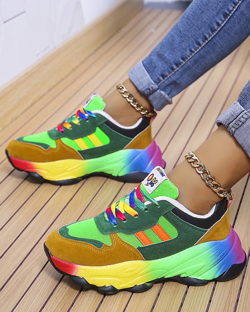 Colorblock Lace up Platform Sneakers