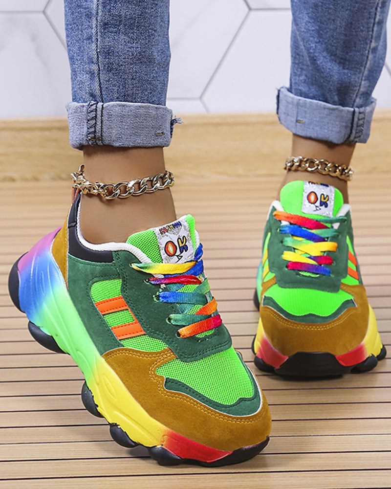 Colorblock Lace up Platform Sneakers