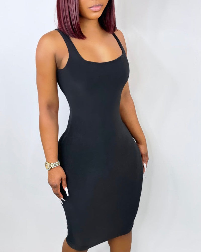 Sleeveless U Neck Bodycon Dress