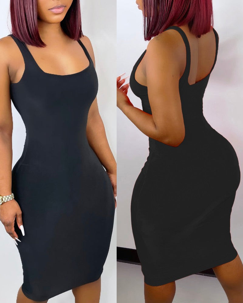 Sleeveless U Neck Bodycon Dress