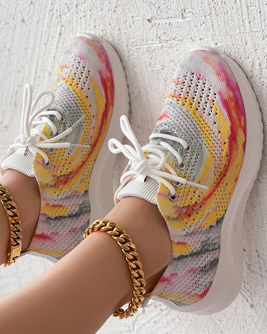 Tie Dye Print Lace up Slip On Breathable Sneakers