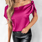 Bowknot Decor Short Sleeve Satin Top