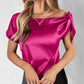 Bowknot Decor Short Sleeve Satin Top