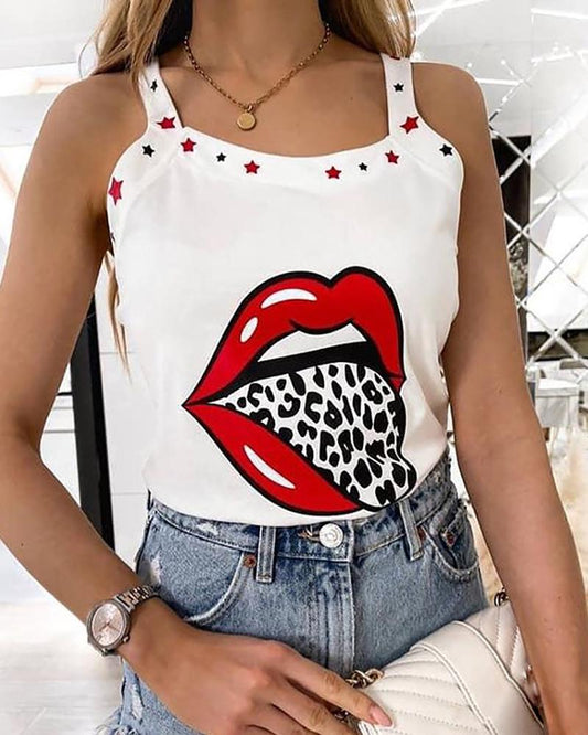 Star Lip Leopard Print Tank Top