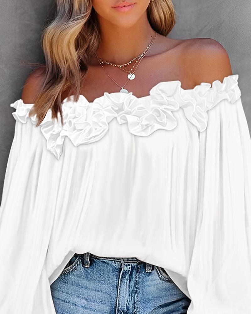 Ruffle Hem Lantern Sleeve Top