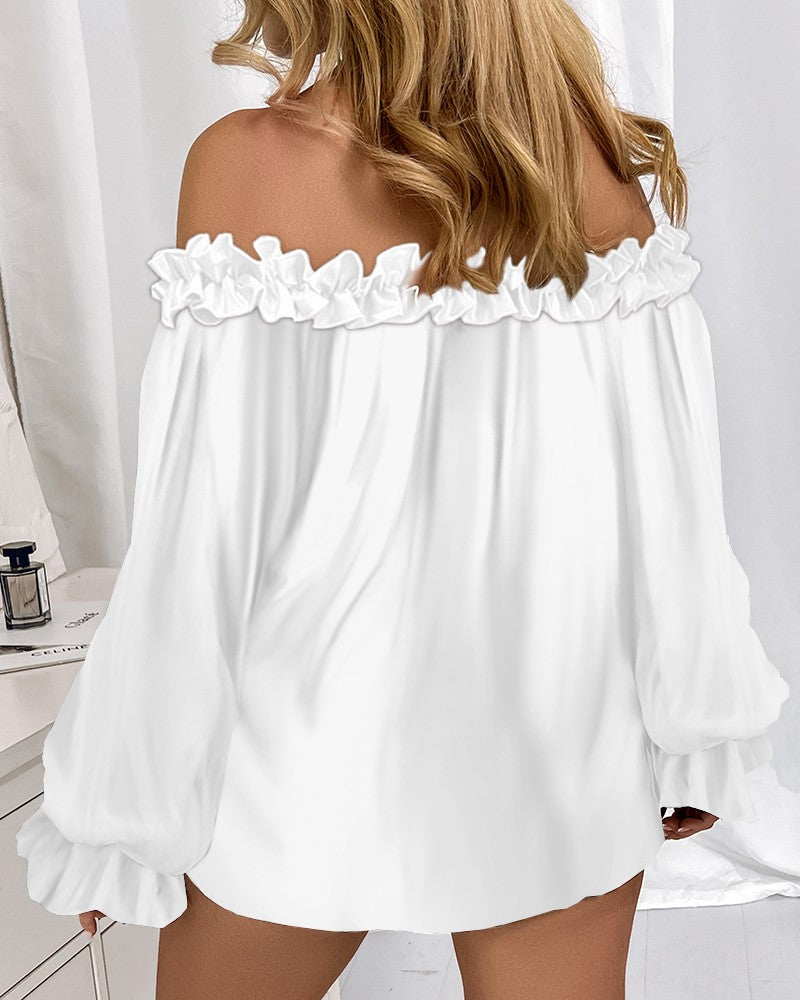 Ruffle Hem Lantern Sleeve Top