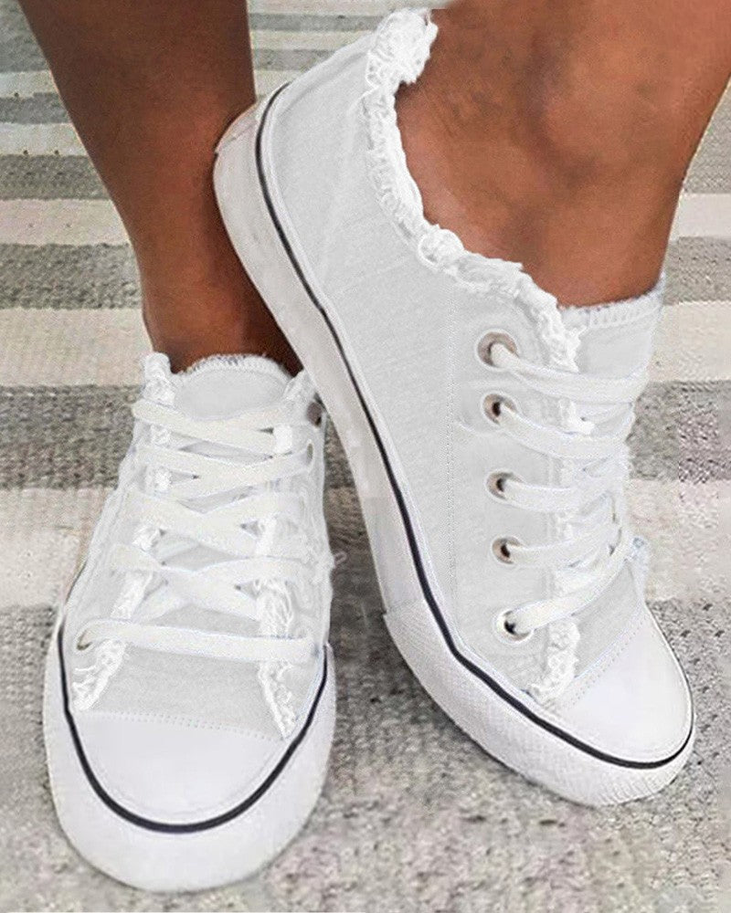 Lace up Raw Hem Canvas Sneakers