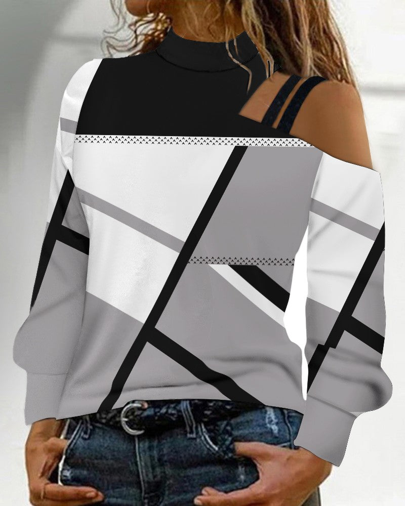 Geometric Print Cold Shoulder Top