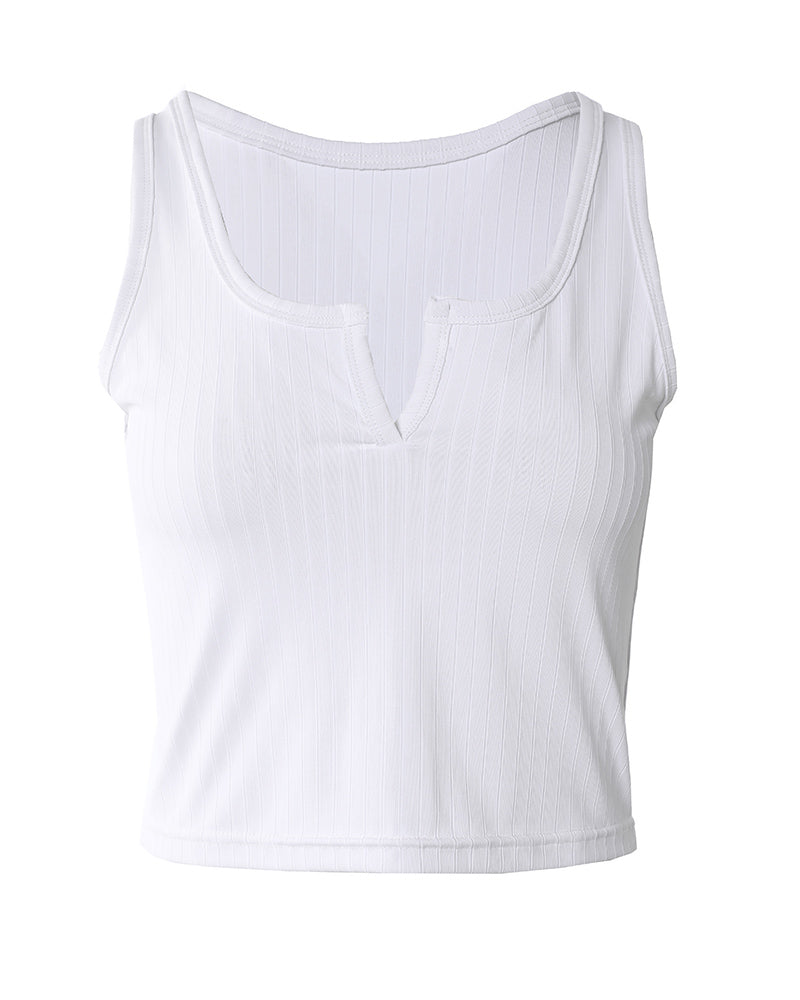 Plain Sleeveless Notch Neck Top