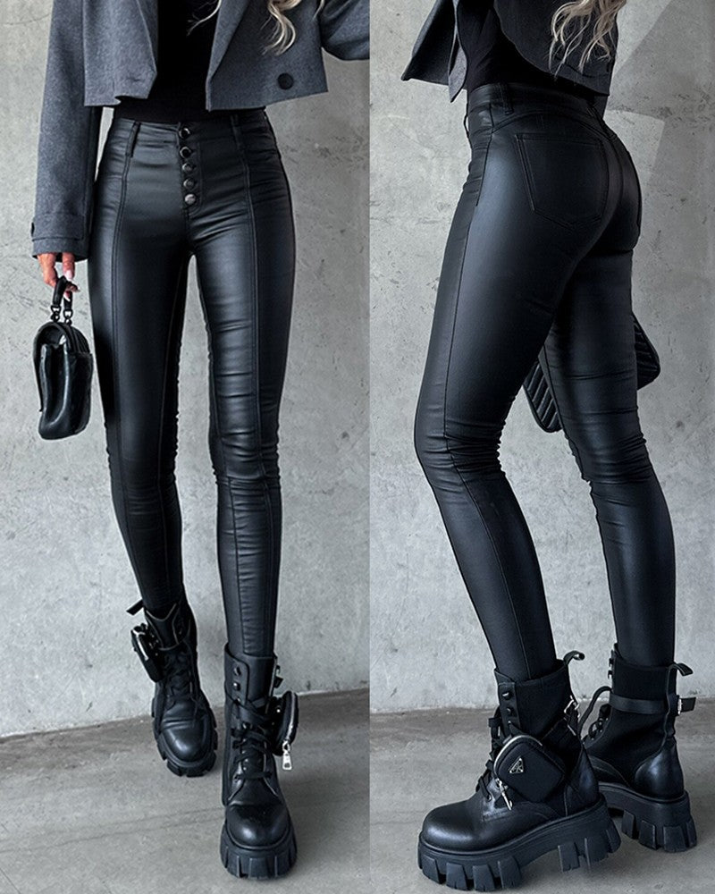 High Waist PU Leather Skinny Pants