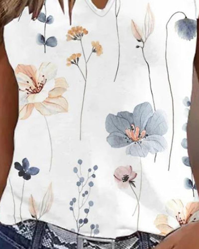 Floral Print Notch Neck Casual Tank Top