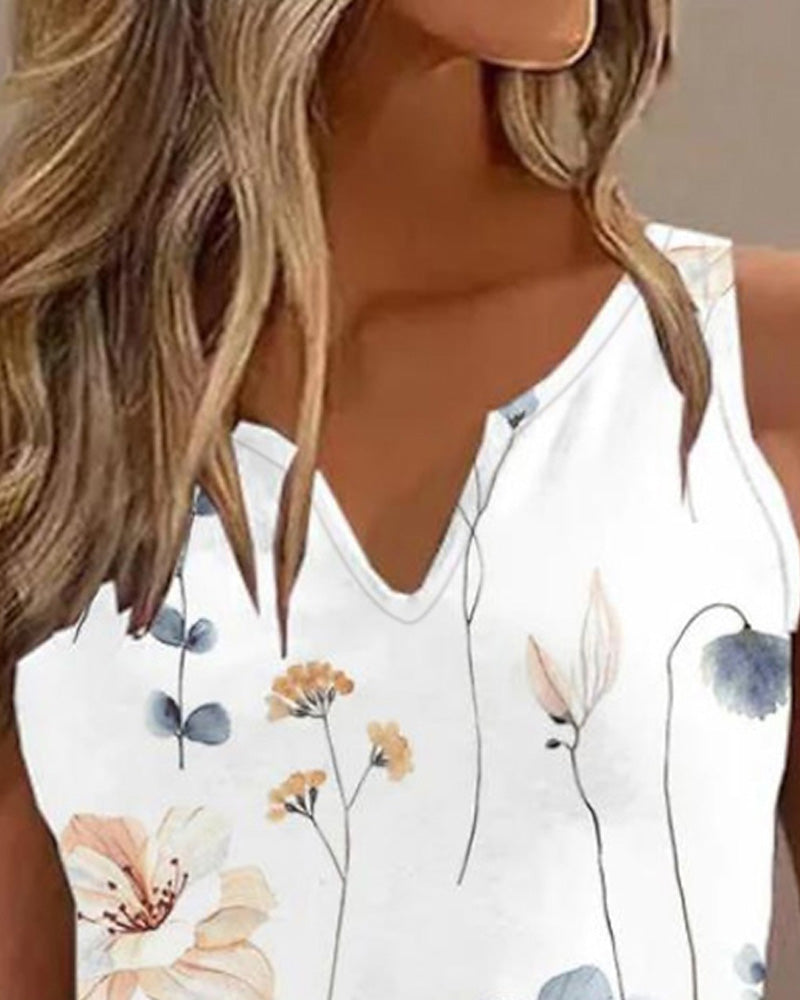 Floral Print Notch Neck Casual Tank Top