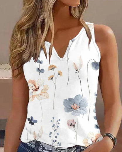 Floral Print Notch Neck Casual Tank Top