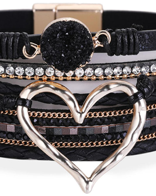 1pc Valentine's Day Heart Rhinestone Wide Bohemian Magnetic Bracelet