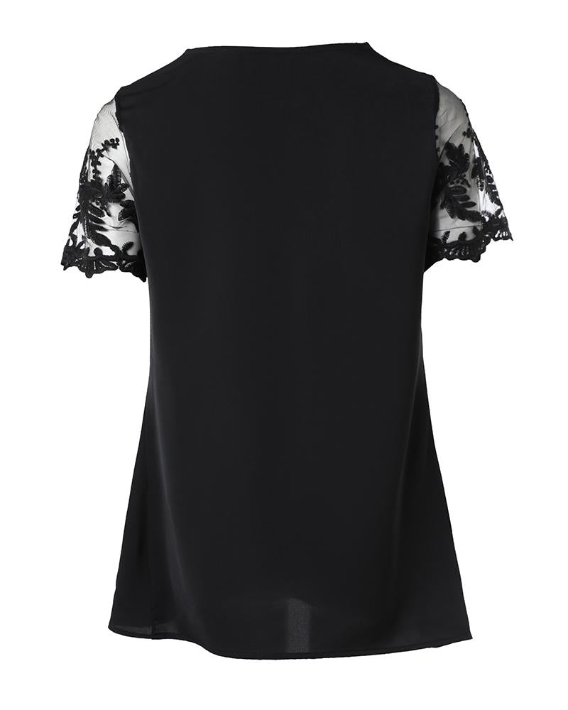 Lace Patch Ruched V Neck Top