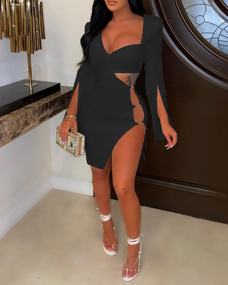 Asymmetrical Neck Cutout High Slit Party Dress