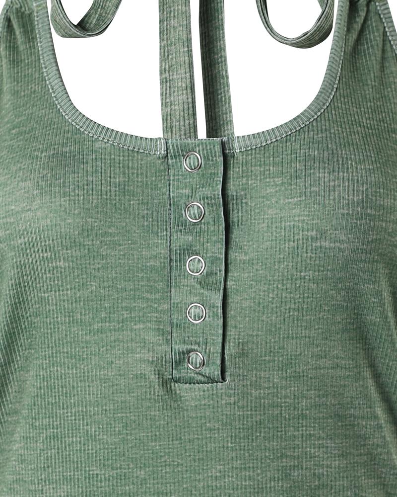 Chain Decor Snap Button Halter Tank Top