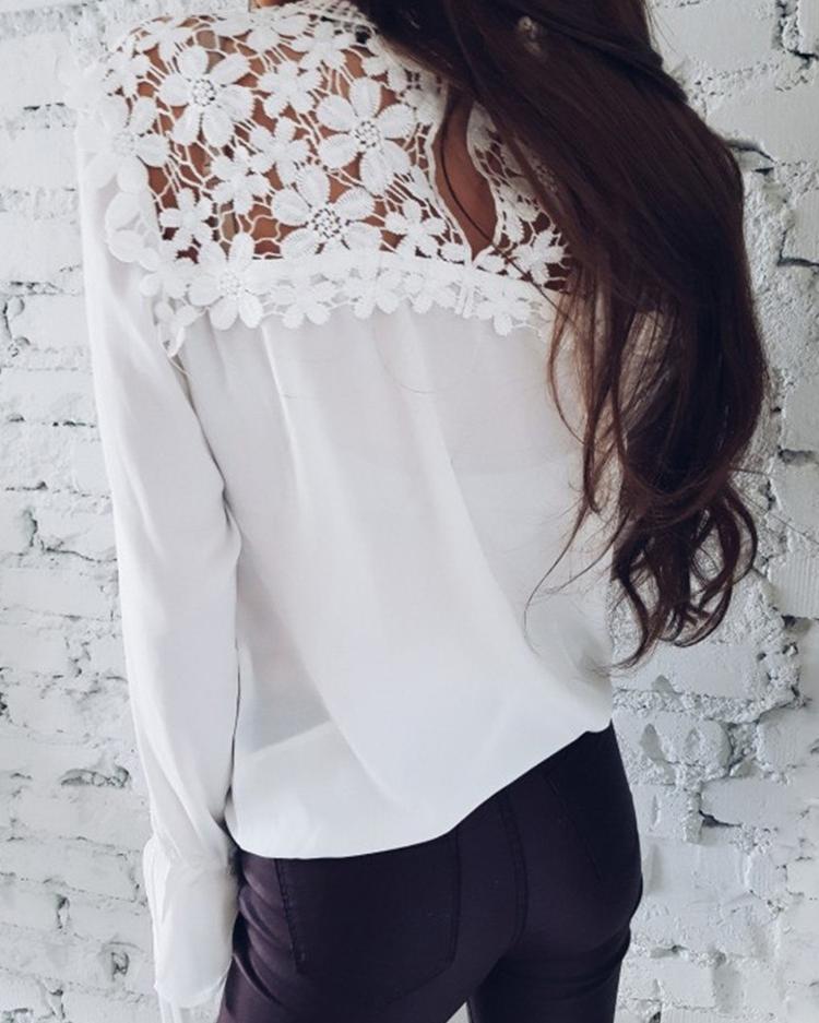 Sexy Flare Sleeve Lace Patchwork Blouse