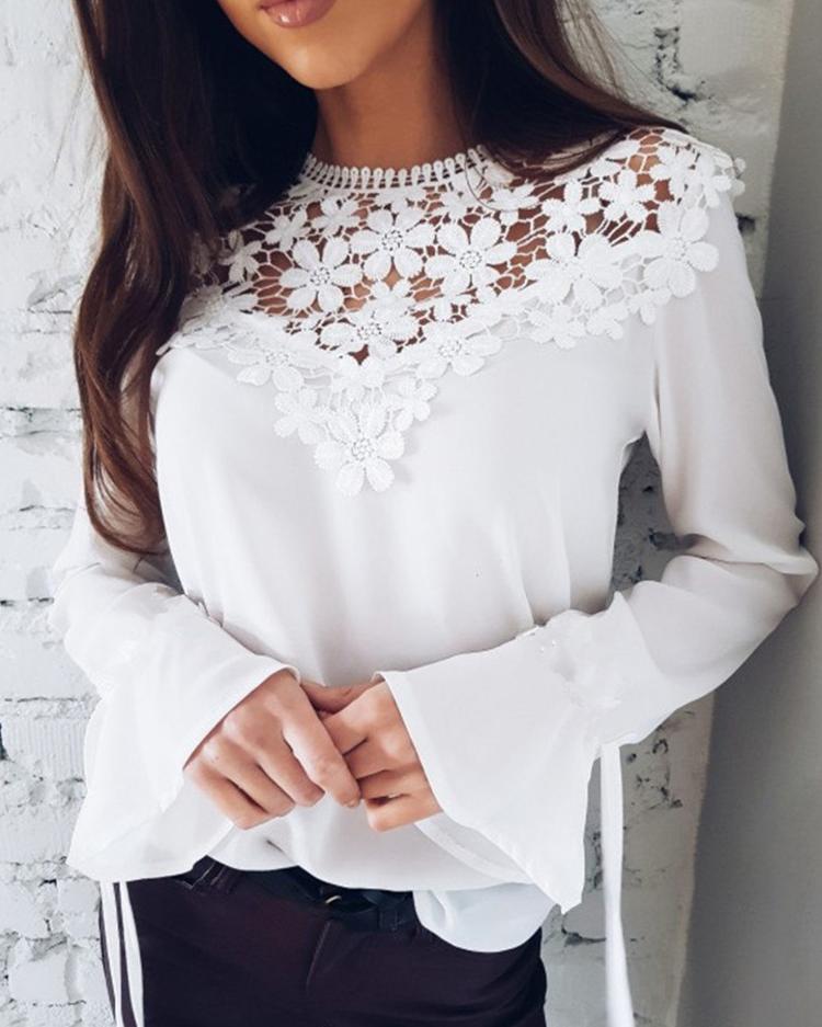 Sexy Flare Sleeve Lace Patchwork Blouse