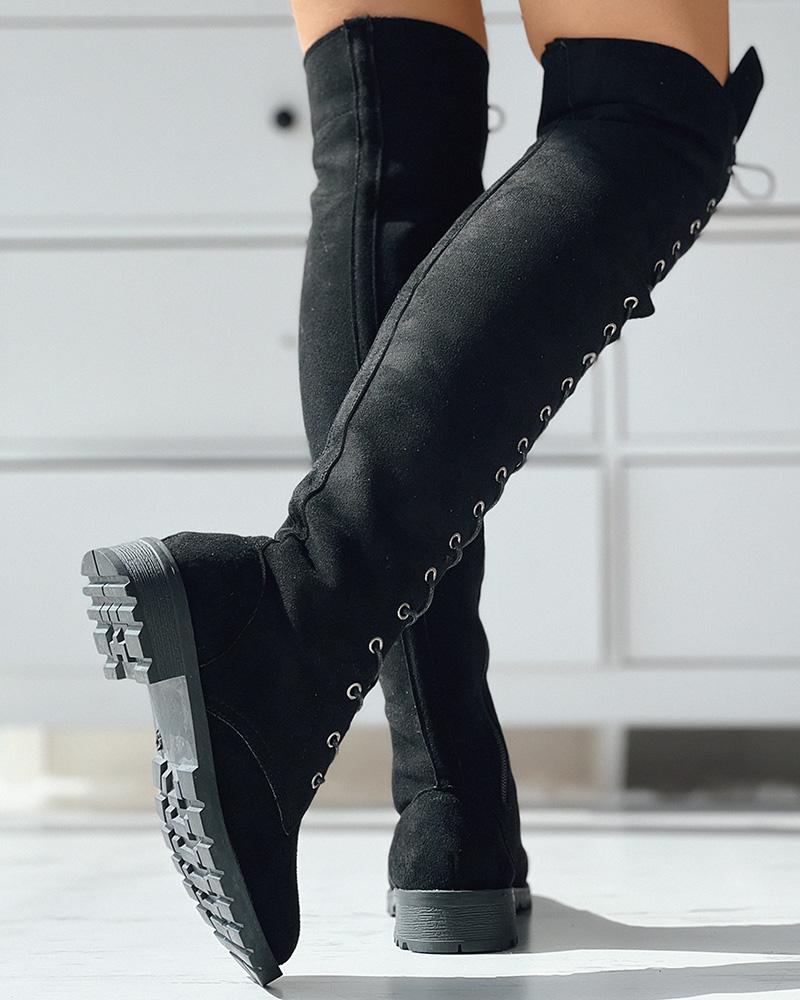 Eyelet Lace up Over The Knee Boots