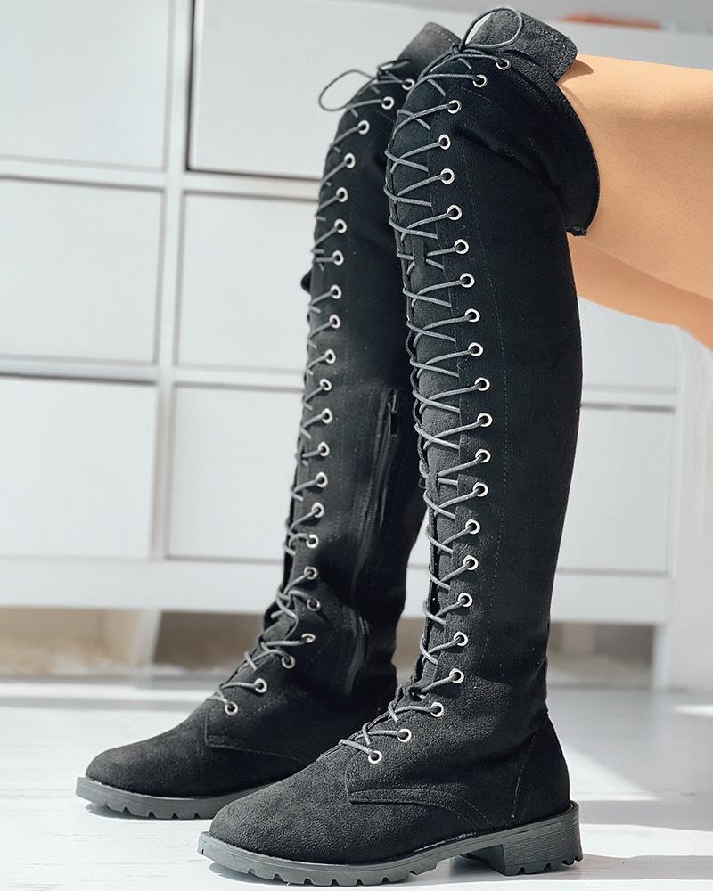 Eyelet Lace up Over The Knee Boots