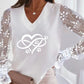 Lace Long Sleeve Heart Print V Neck Top