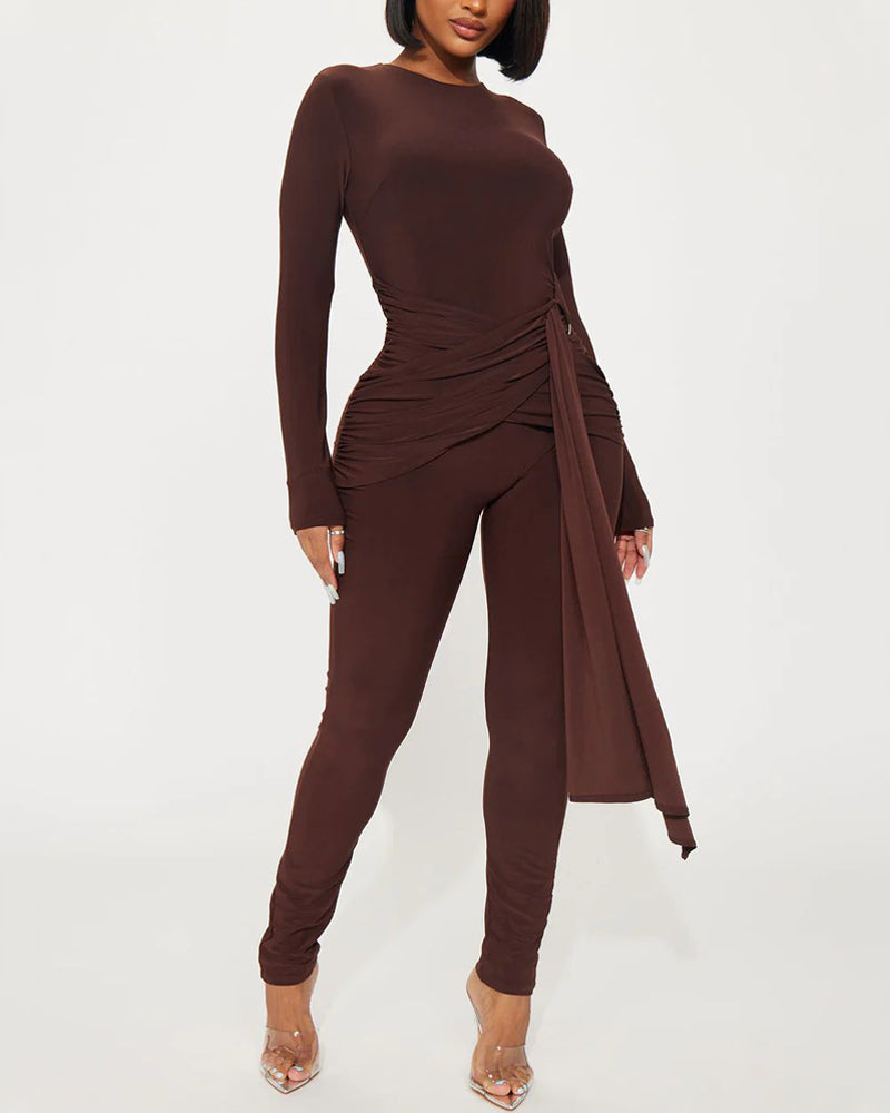 Asymmetrical Hem O Ring Decor Ruched Jumpsuit